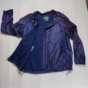VTG Ralph Lauren Nylon Windbreaker Navy Blue & Red Striped Sleeves Y2K Women's M
